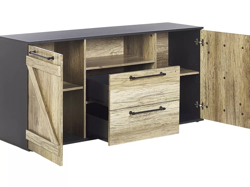Armadio Beliani Senkki con 2 Ante e 2 Cassetti - Design Moderno in Legno Chiaro e Nero, Promozione Limitata!