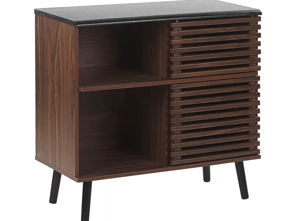 Scaffale Moderno Beliani con 4 Ante Scorrevoli - Design Perth, Ripiano in Legno Scuro - Acquisto Online