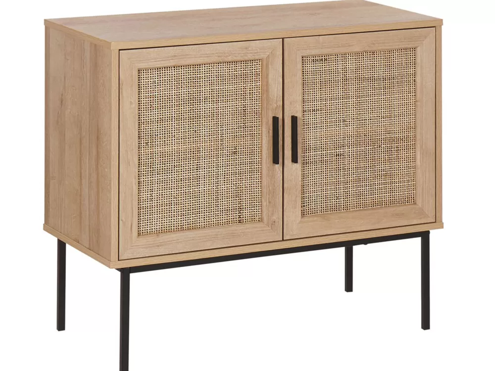 Beliani Mobiletto Senkki con 2 Ante e 4 Ripiani, Design Moderno in Legno Chiaro - Linea Pasco per Organizzazione Funzionale