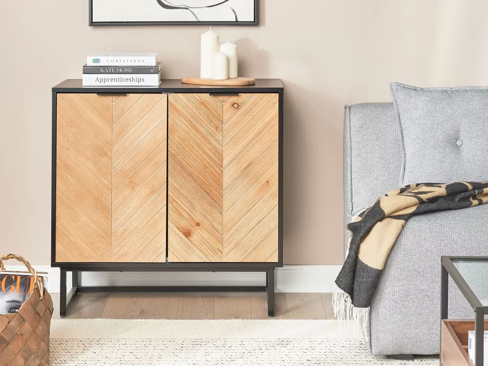 Armadio Beliani Senkki 2 Ante - Design Moderno in Legno Alaska, Disponibile nelle Tinte Nero e Chiaro