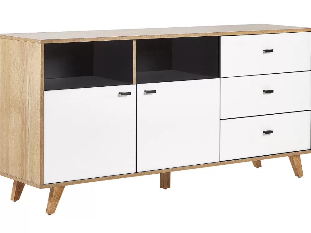 Armadio Ilion con 3 cassetti e 2 ante - Struttura in legno chiaro e finitura opaca bianca | Beliani Senkki in promozione limitata