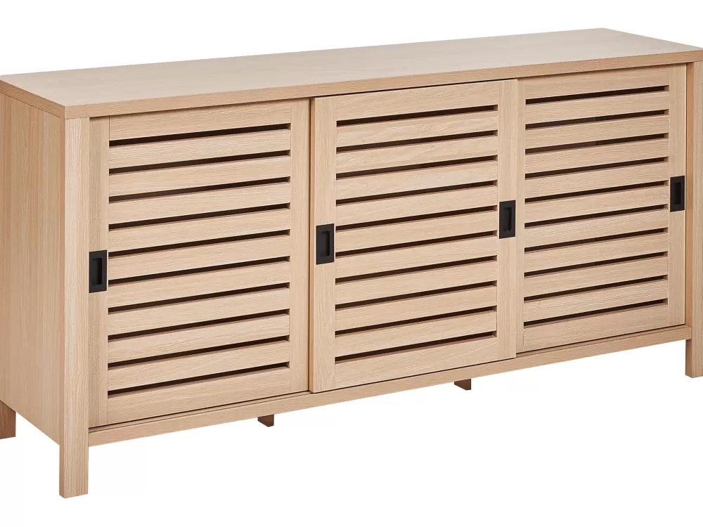 Beliani Mobile con Ante 3 Porte e 6 Ripiani Modello Senkki - Design Moderno in Legno Chiaro con Rastrelliera, Soluzione d'Archiviazione Compatta per Soggiorno o Camera da Letto