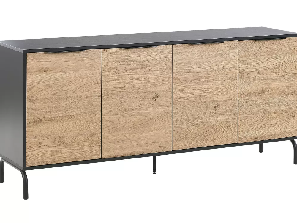 Promozione Beliani: Armadio 4 Ante con 4 Ripiani in Legno Massello - Finitura Nero/Legno Chiaro, Collezione Arkley