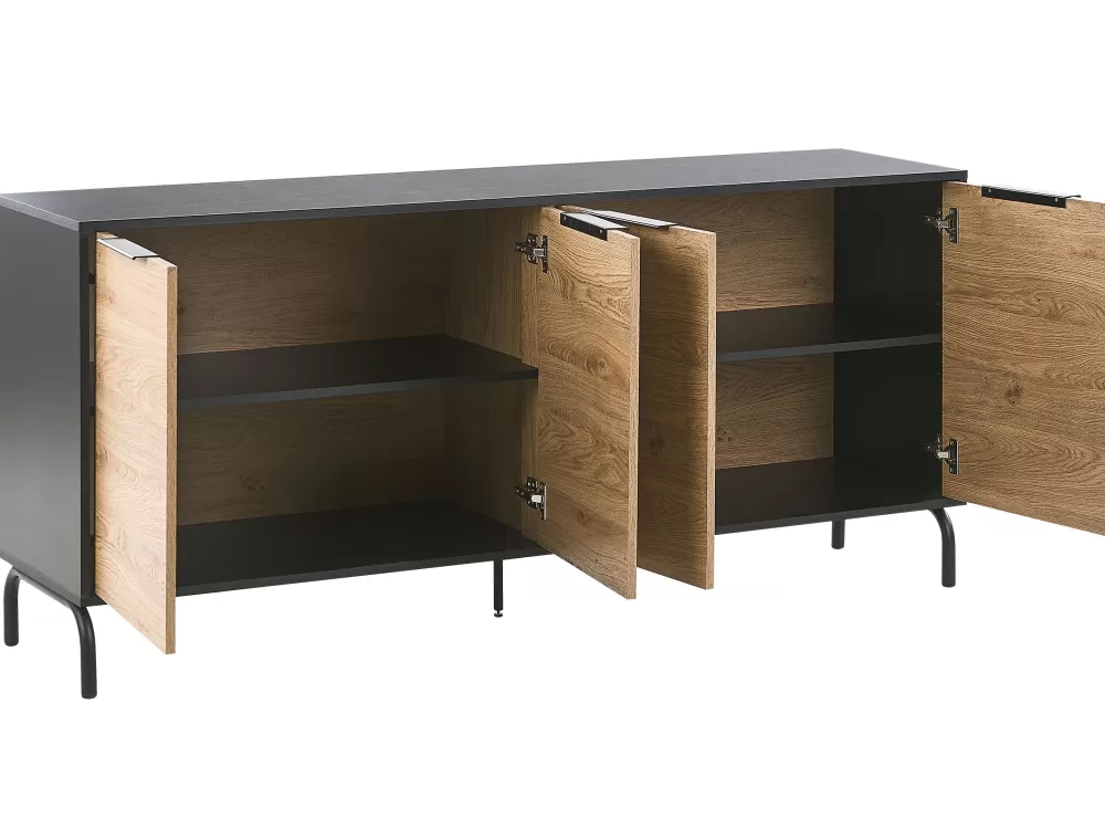 Promozione Beliani: Armadio 4 Ante con 4 Ripiani in Legno Massello - Finitura Nero/Legno Chiaro, Collezione Arkley