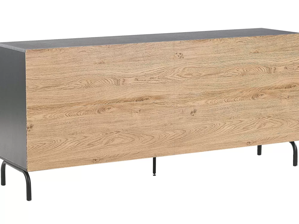 Promozione Beliani: Armadio 4 Ante con 4 Ripiani in Legno Massello - Finitura Nero/Legno Chiaro, Collezione Arkley