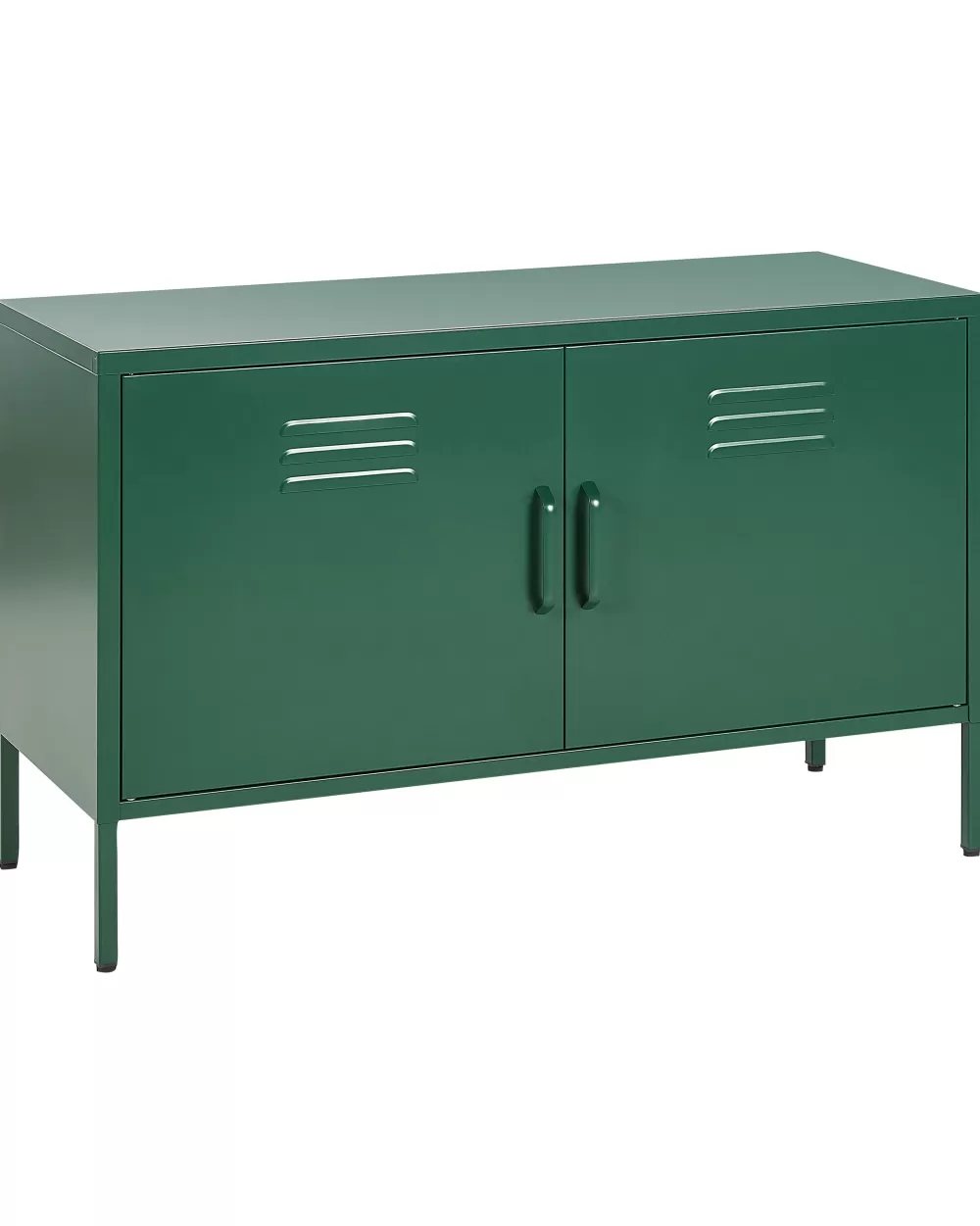 Armadio contenitore moderno in acciaio Beliani Senkki con 2 ante e 2 ripiani, colore verde Uria - Design funzionale per organizzazione spazi
