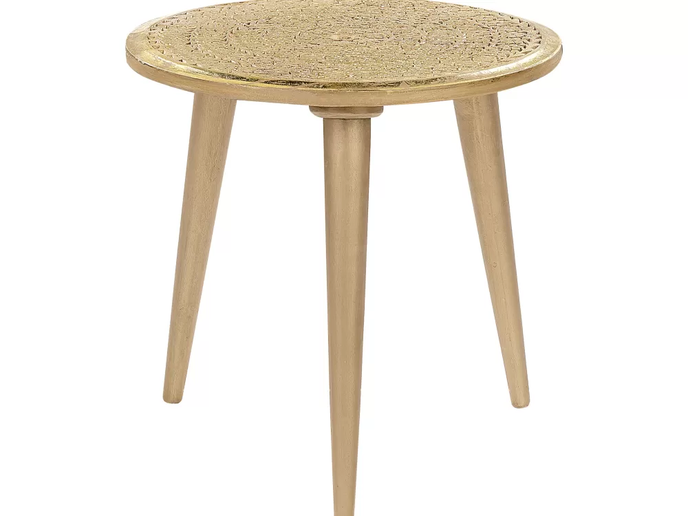 Elegante Set di 2 Tavolini Laterali in Legno di Mango Dorato - Collezione Narra Beliani