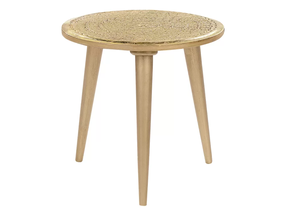 Elegante Set di 2 Tavolini Laterali in Legno di Mango Dorato - Collezione Narra Beliani