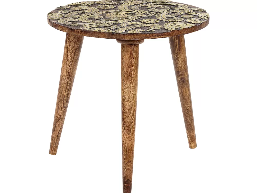 Set Elegante Beliani: Tavolini Laterali in Legno di Mango Scuro con Dettagli Dorati - Confezione da 2 Pezzi per Arredamento Moderno