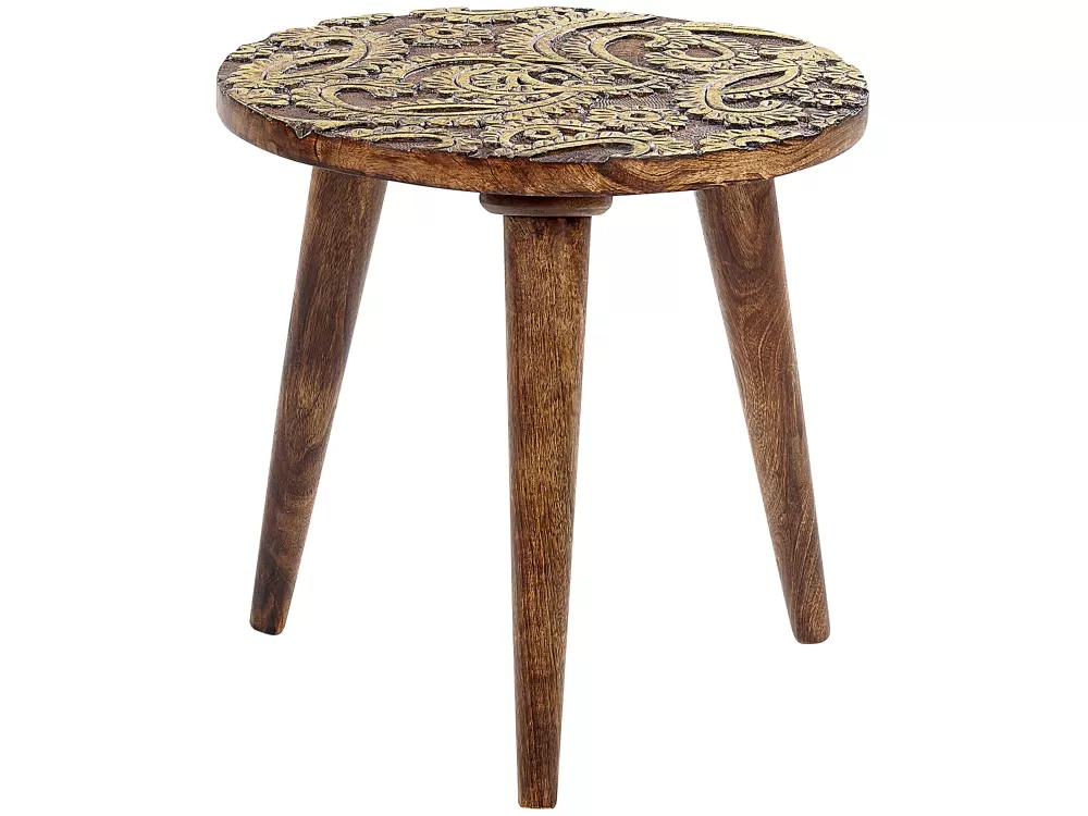 Set Elegante Beliani: Tavolini Laterali in Legno di Mango Scuro con Dettagli Dorati - Confezione da 2 Pezzi per Arredamento Moderno