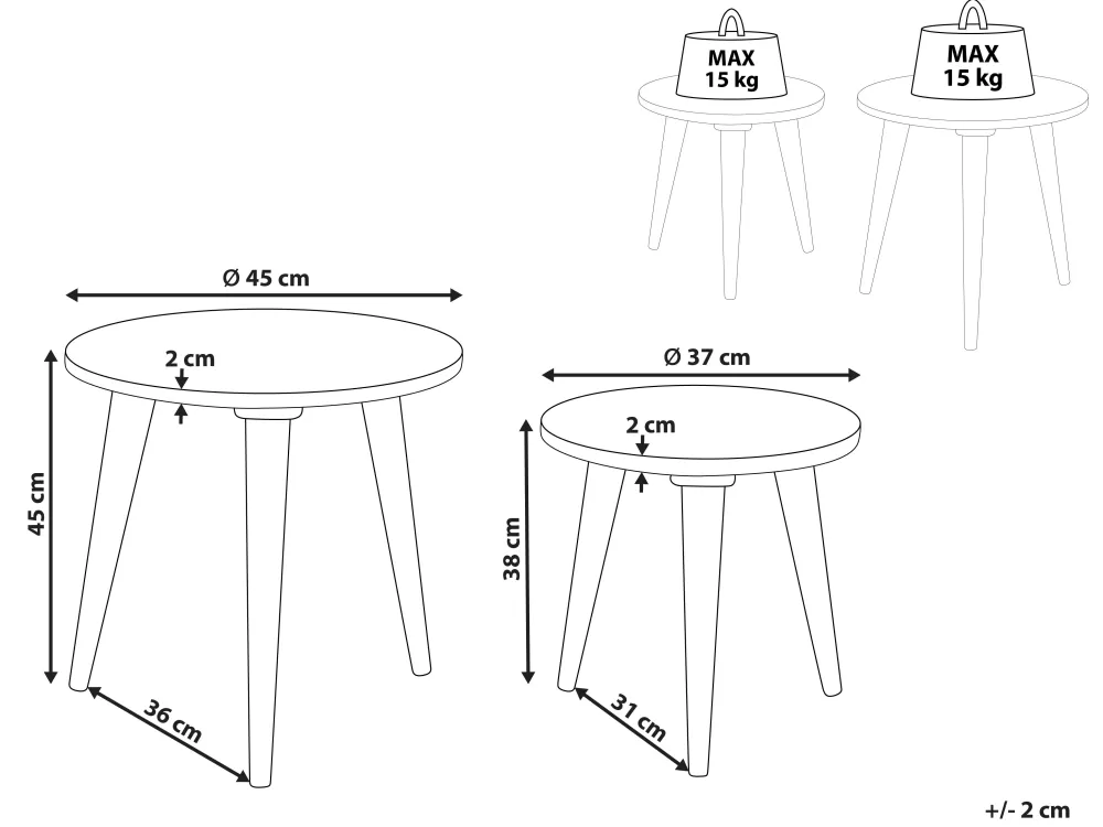 Set Elegante Beliani: Tavolini Laterali in Legno di Mango Scuro con Dettagli Dorati - Confezione da 2 Pezzi per Arredamento Moderno