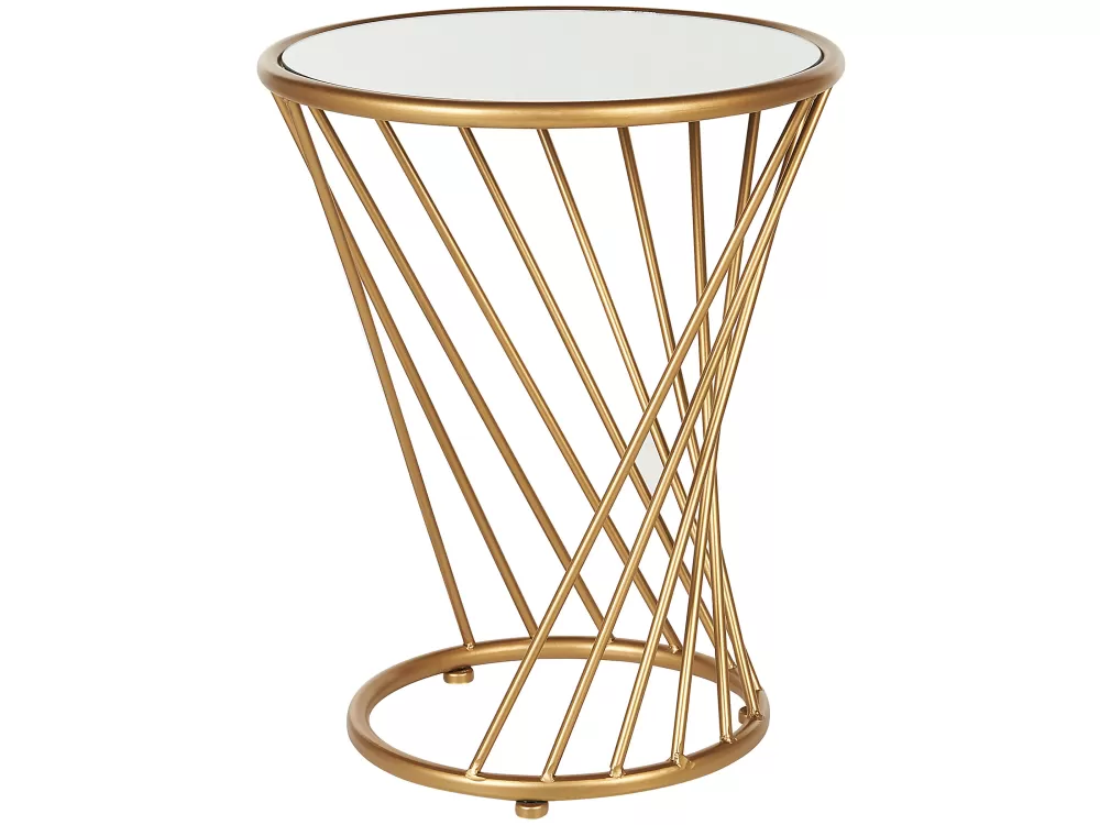 Set di 2 Tavolini Decorativi con Piano a Specchio - Design Twist in Metallo Dorato, Collezione Elegante Beliani