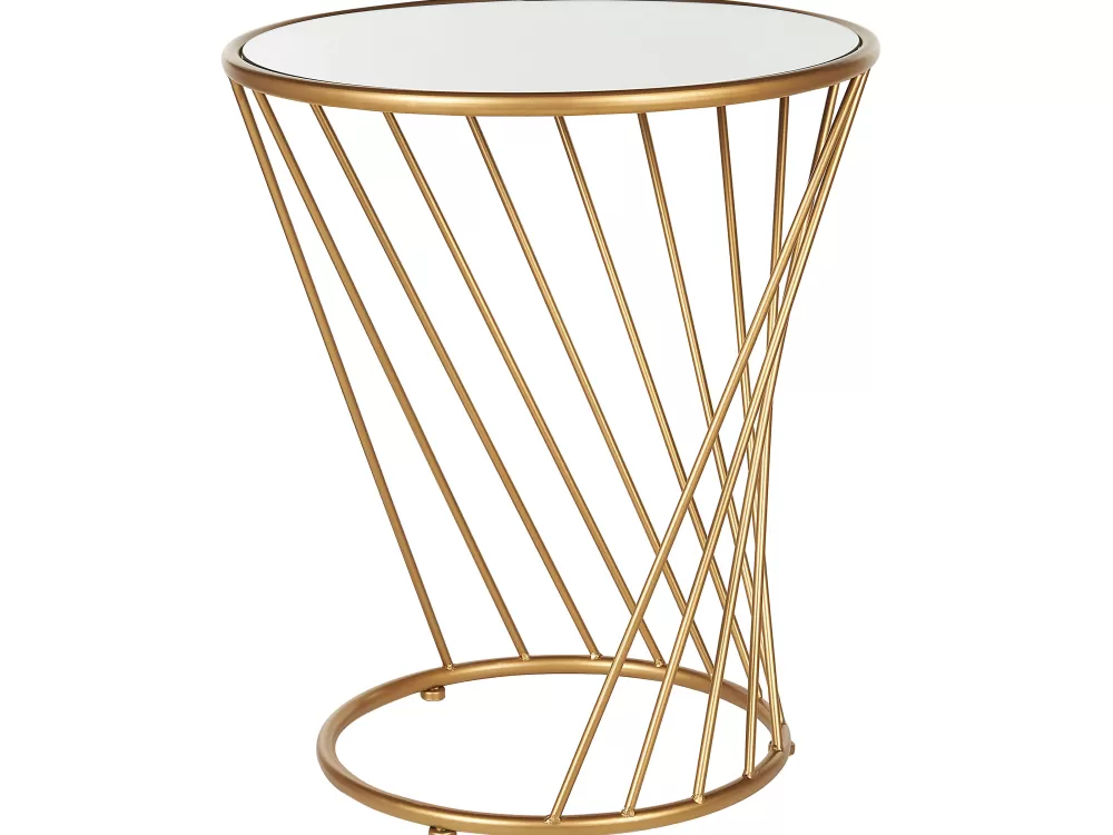 Set di 2 Tavolini Decorativi con Piano a Specchio - Design Twist in Metallo Dorato, Collezione Elegante Beliani