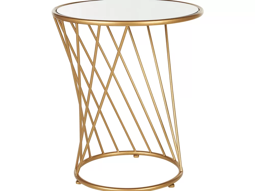 Set di 2 Tavolini Decorativi con Piano a Specchio - Design Twist in Metallo Dorato, Collezione Elegante Beliani