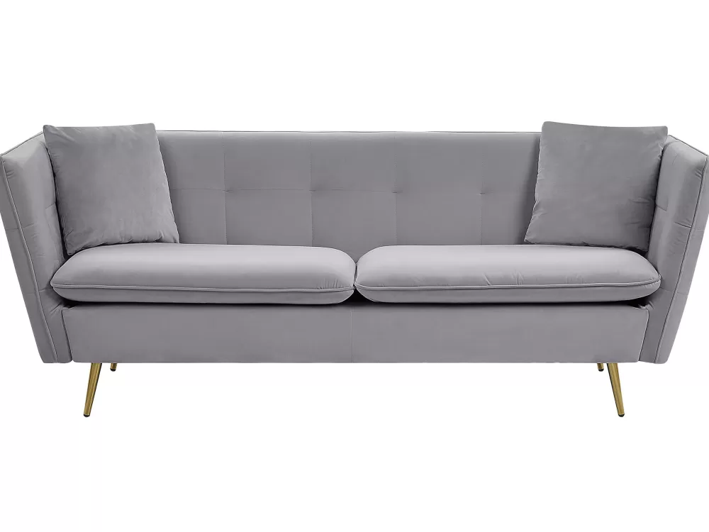 Beliani Divano Moderno 3 Posti in Velluto Grigio Frederica - Elegante e Confortevole per il Tuo Soggiorno