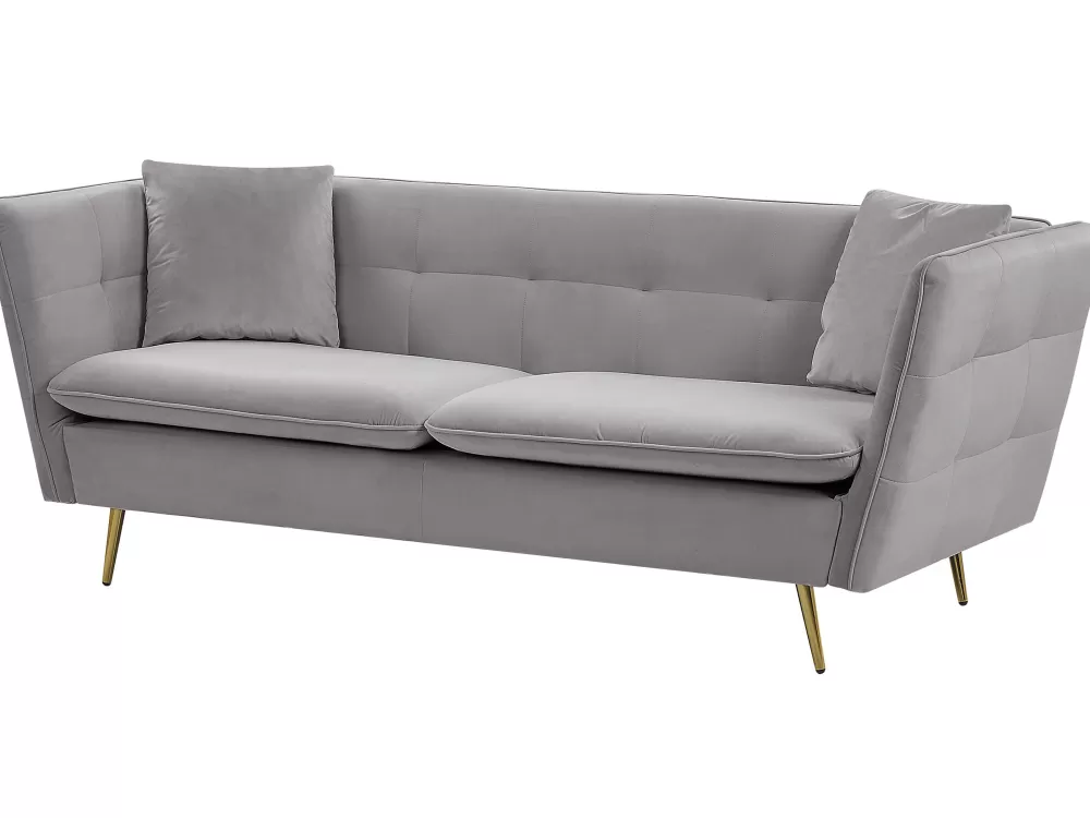 Beliani Divano Moderno 3 Posti in Velluto Grigio Frederica - Elegante e Confortevole per il Tuo Soggiorno