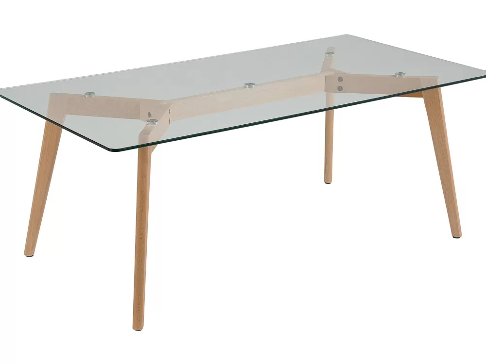 Beliani Hudson: Tavolino da Salotto Scandinavo con Piano Vetro e Base Legno Chiaro - Outlet Promo