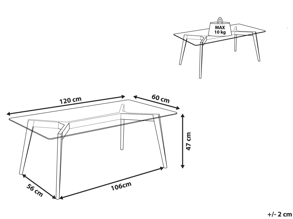 Beliani Hudson: Tavolino da Salotto Scandinavo con Piano Vetro e Base Legno Chiaro - Outlet Promo