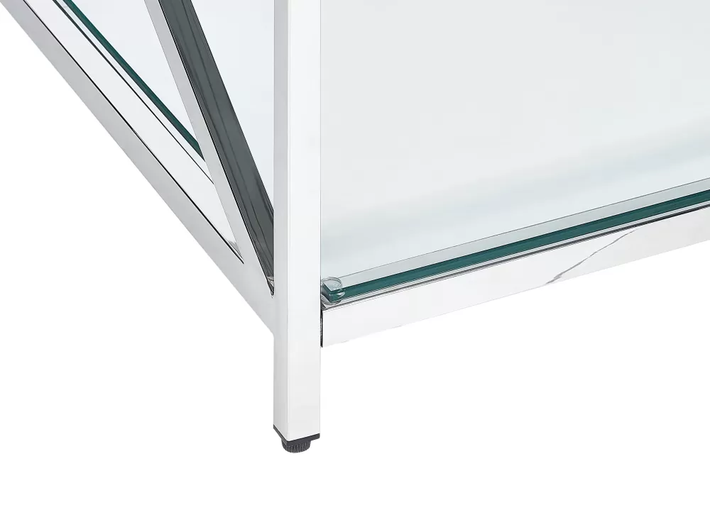 Tavolino da Salotto con Piano in Vetro - Struttura in Acciaio Inox Antiruggine, Finitura Argentata - Collezione Audet by Hot Beliani