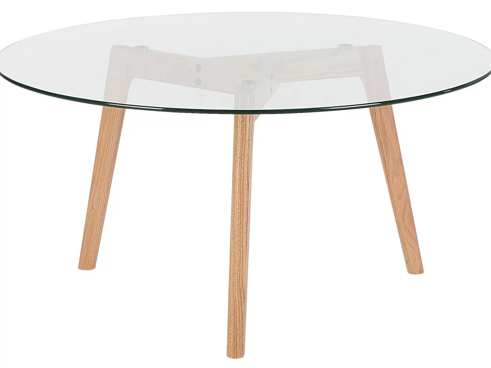 Beliani Tavolino da Salotto con Piano in Vetro - Design Moderno in Legno di Quercia Chiaro, Linea Minnesota per Soggiorno Elegante