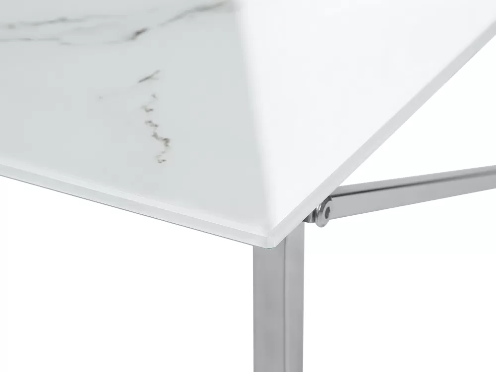 Tavolino da Salotto Beliani in Acciaio Inossidabile con Design Marmorizzato - Bianco Lucido e Rifiniture Argentate, Collezione Emporia