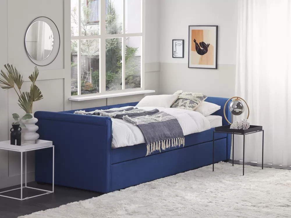 Beliani Divano Letto in Tessuto per Bambini, Design Libourne - Confortevole e Pratico, 80x200 cm, Blu Navy