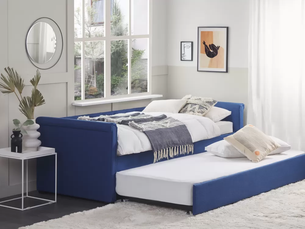 Beliani Divano Letto in Tessuto per Bambini, Design Libourne - Confortevole e Pratico, 80x200 cm, Blu Navy