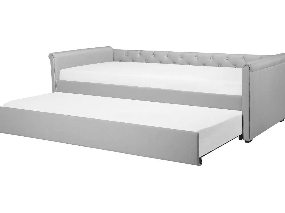 Beliani Sofà Letto Libourne in Tessuto Grigio Chiaro 80x200 cm - Soluzione Confortevole con Rivestimento Traspirante per Ospiti