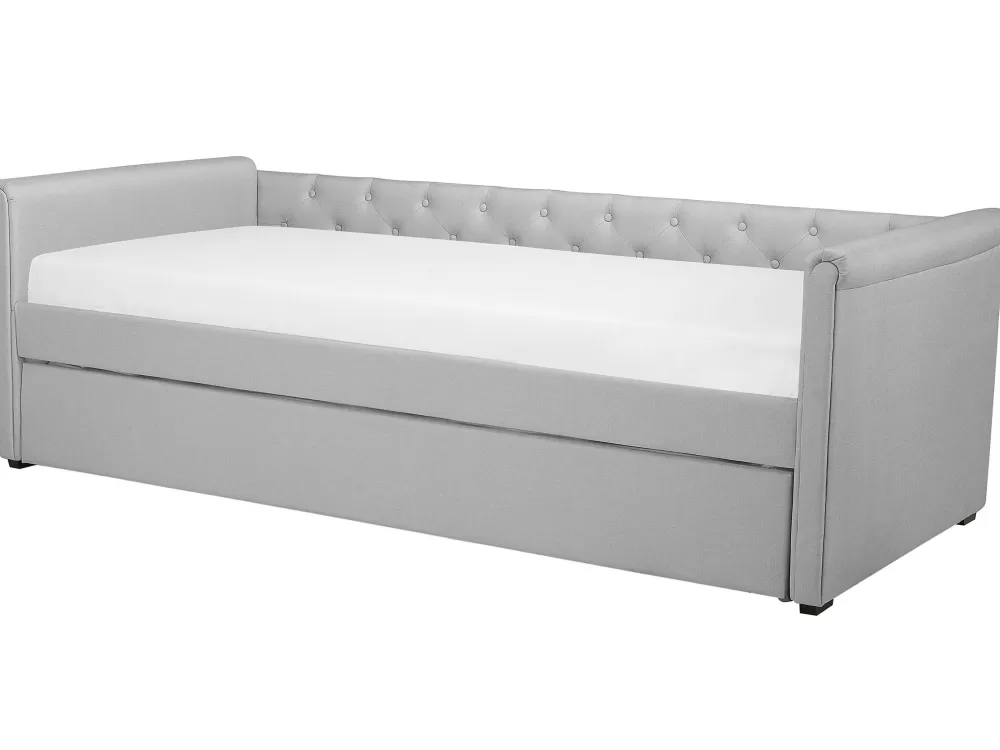 Beliani Sofà Letto Libourne in Tessuto Grigio Chiaro 80x200 cm - Soluzione Confortevole con Rivestimento Traspirante per Ospiti