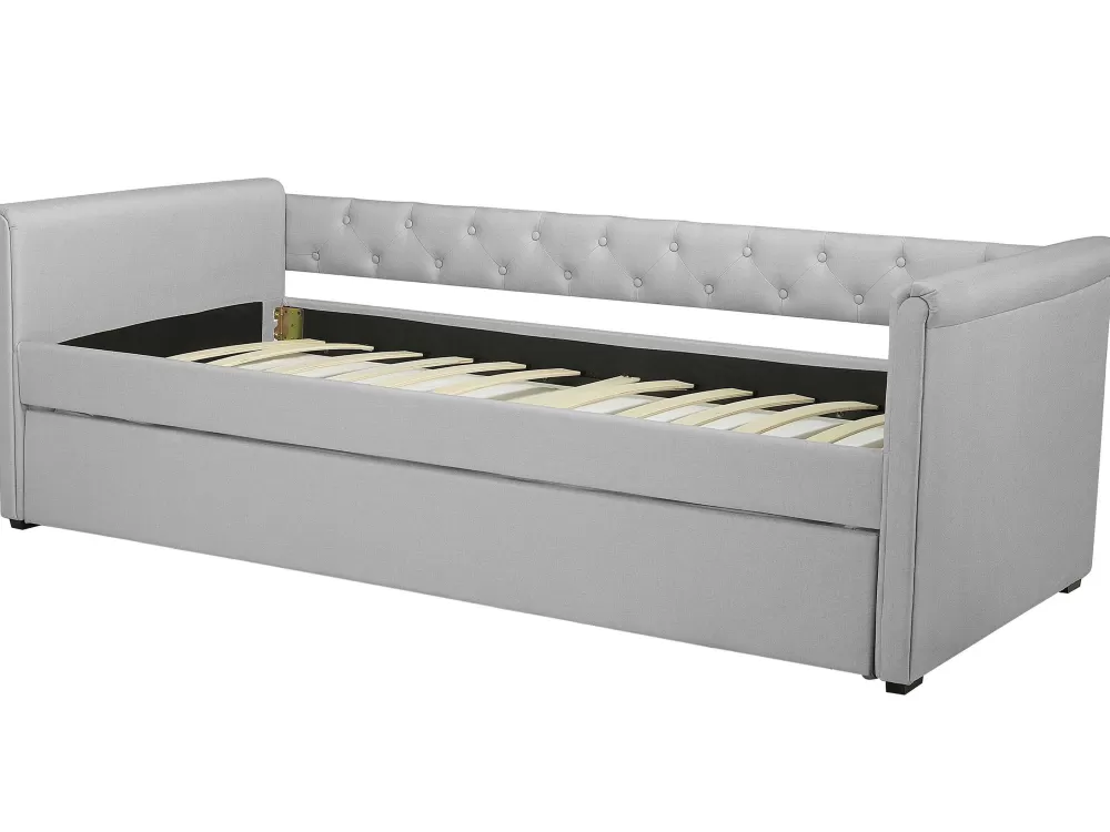 Beliani Sofà Letto Libourne in Tessuto Grigio Chiaro 80x200 cm - Soluzione Confortevole con Rivestimento Traspirante per Ospiti