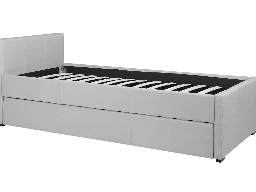 Divano Letto Beliani in Tessuto Morbido Grigio Chiaro, 80x200 cm - Modello Marmande con Rivestimento Lavabile e Struttura Compatta