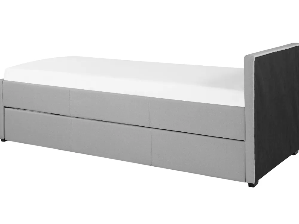 Divano Letto Beliani in Tessuto Morbido Grigio Chiaro, 80x200 cm - Modello Marmande con Rivestimento Lavabile e Struttura Compatta