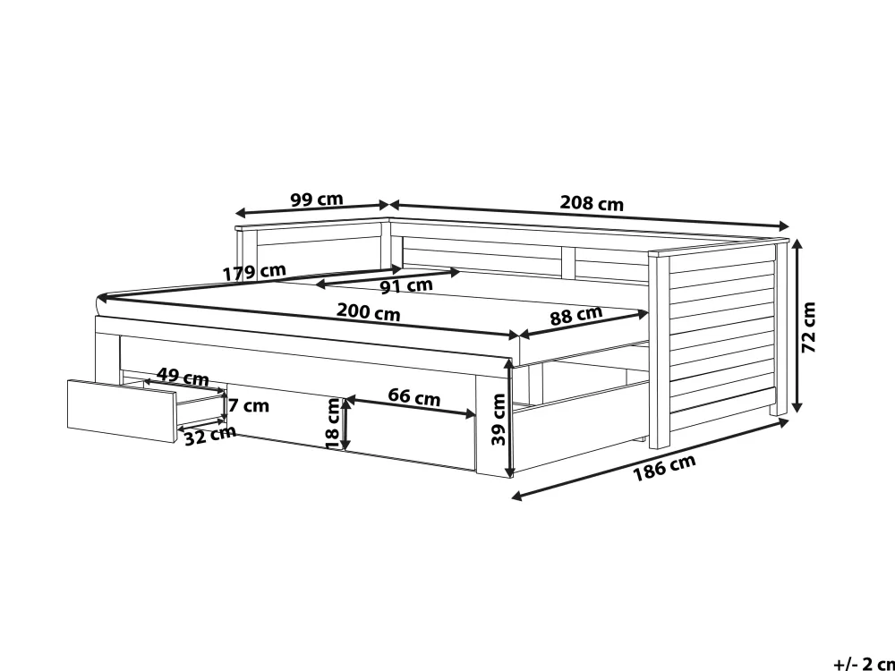 Beliani Divano Letto Convertibile con Contenitore - Grigio Antimacchia 90x180x200 cm, Modulo Multifunzionale Cahors per Camera Bimbi