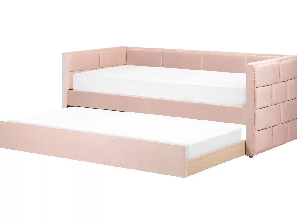 Beliani - Divano Letto Comodo in Velluto Chavonne, Rosa Pastello 90x200 cm con Rivestimento Accogliente