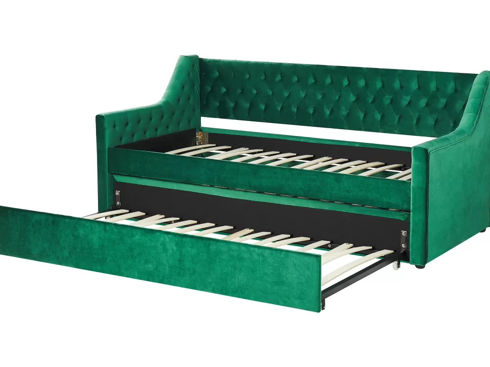 Divano letto singolo rivestito in velluto con struttura imbottita - Letto accogliente 90x200 cm in tonalità smeraldo, design moderno Montargis by Beliani per camerette