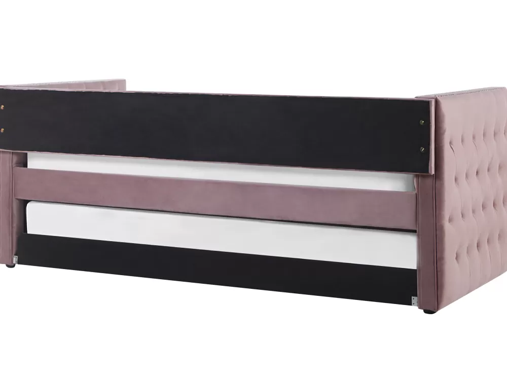 Beliani Divano Letto in Velluto Rosa Chiaro 90x200cm - Design Moderno con Materasso Integrato