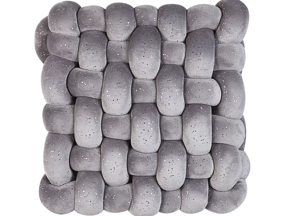 Cuscino Decorativo Beliani in Velluto Grigio Perla con Brillantini - 30x30 cm per Camerette - Tocco Elegante e Morbido 

(：，
