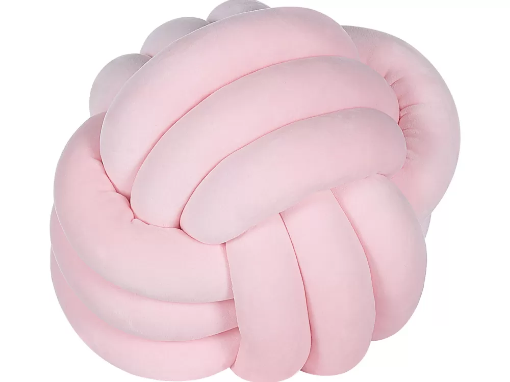 Cuscino Decorativo con Fiocco in Velluto Rosa Chiaro, 30x30 cm - Beliani Collezione Malni