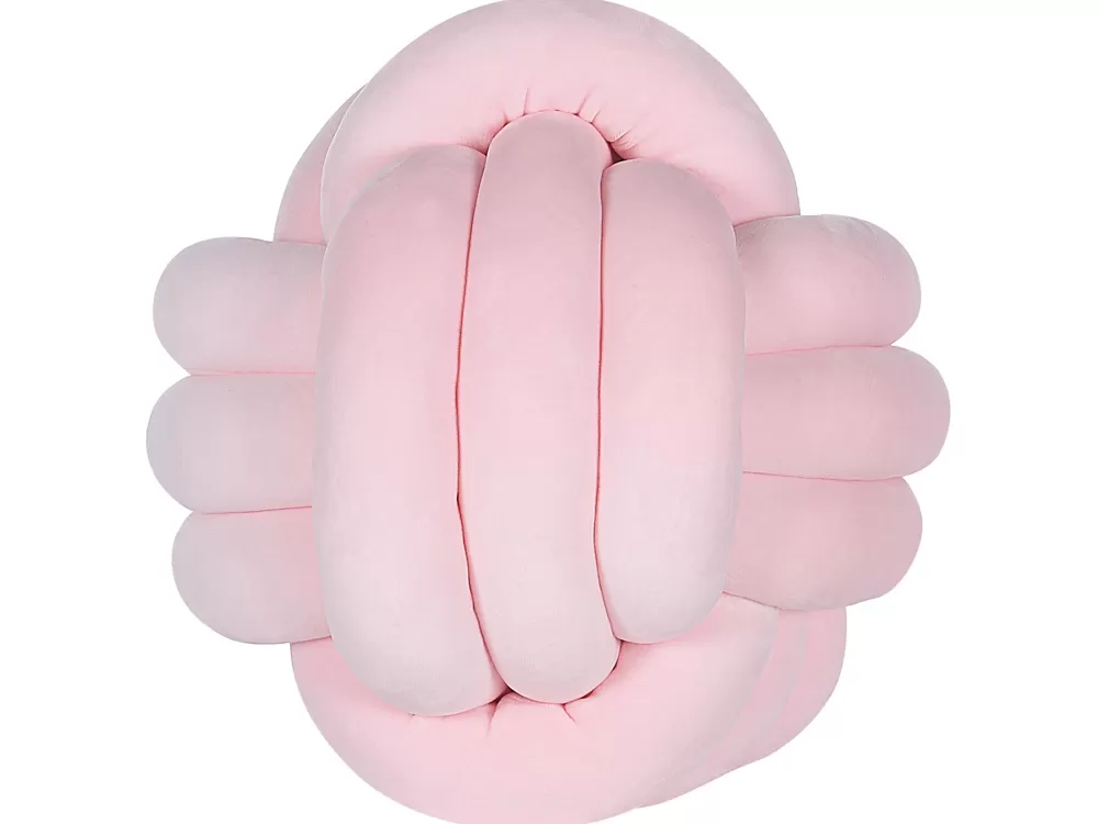 Cuscino Decorativo con Fiocco in Velluto Rosa Chiaro, 30x30 cm - Beliani Collezione Malni