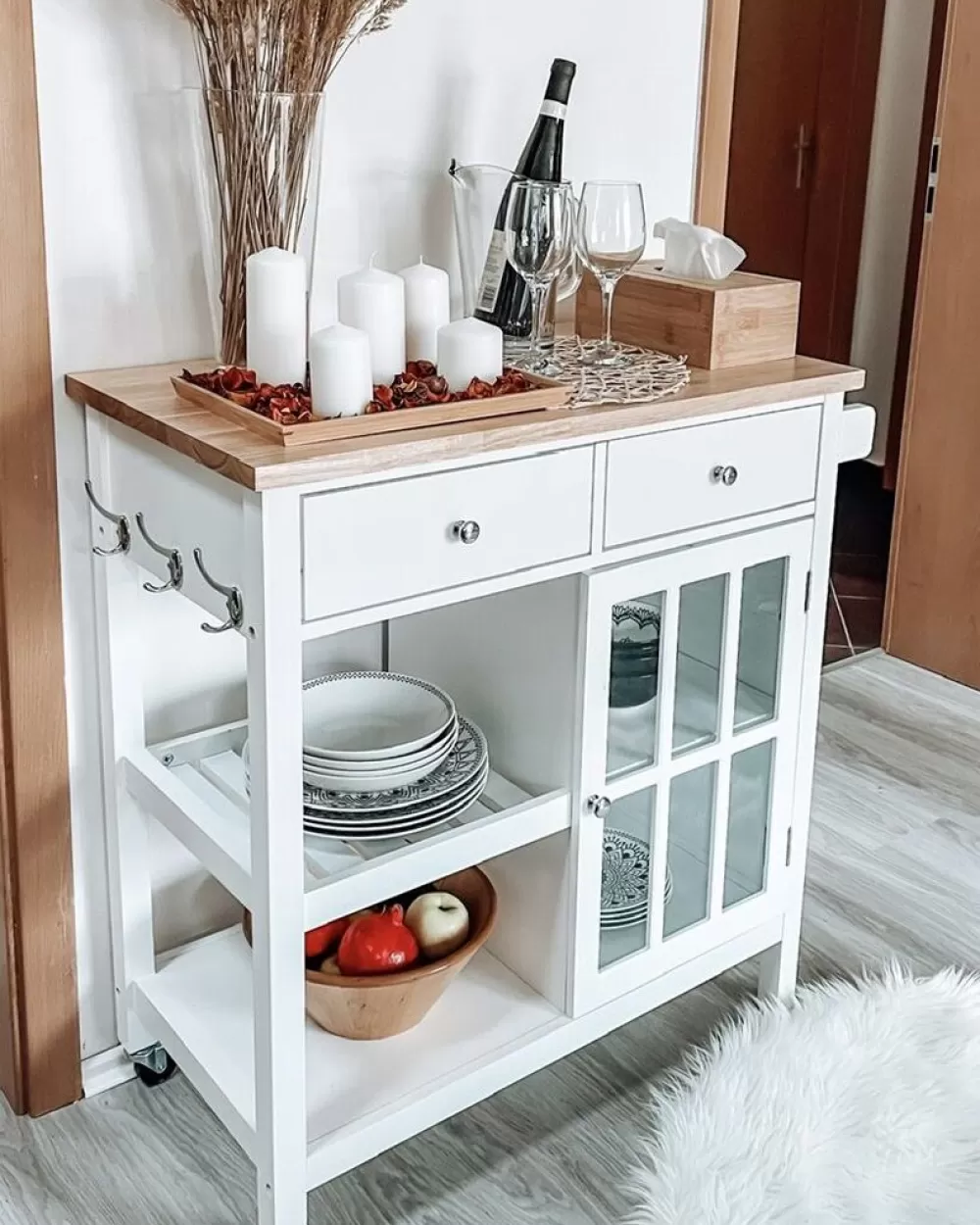 Beliani Mobile Contenitore Elegante con 2 Cassetti - Design in Legno Chiaro e Bianco Genova per Soggiorno/Cucina