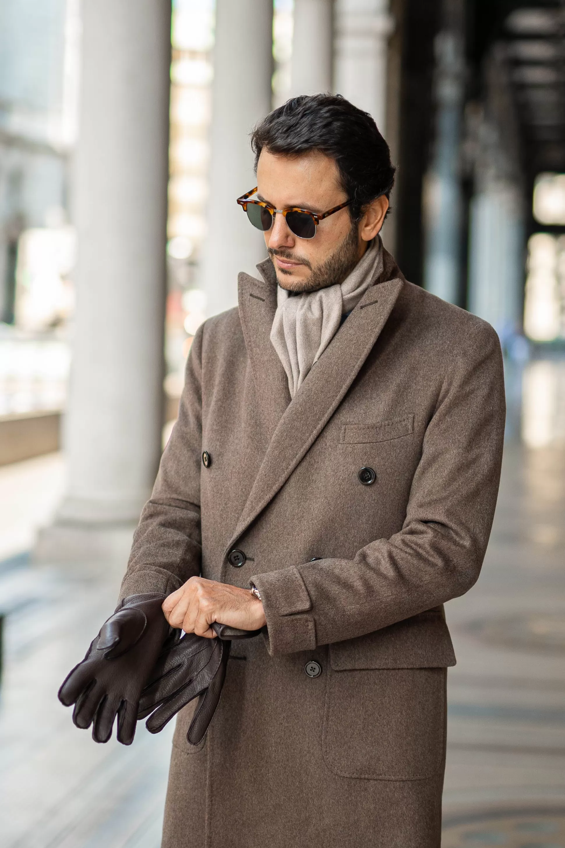 Pini Parma: Cappotto Polo in Lana Loro Piana Taupe - Confezionato a Mano in Italia con Sconto Esclusivo