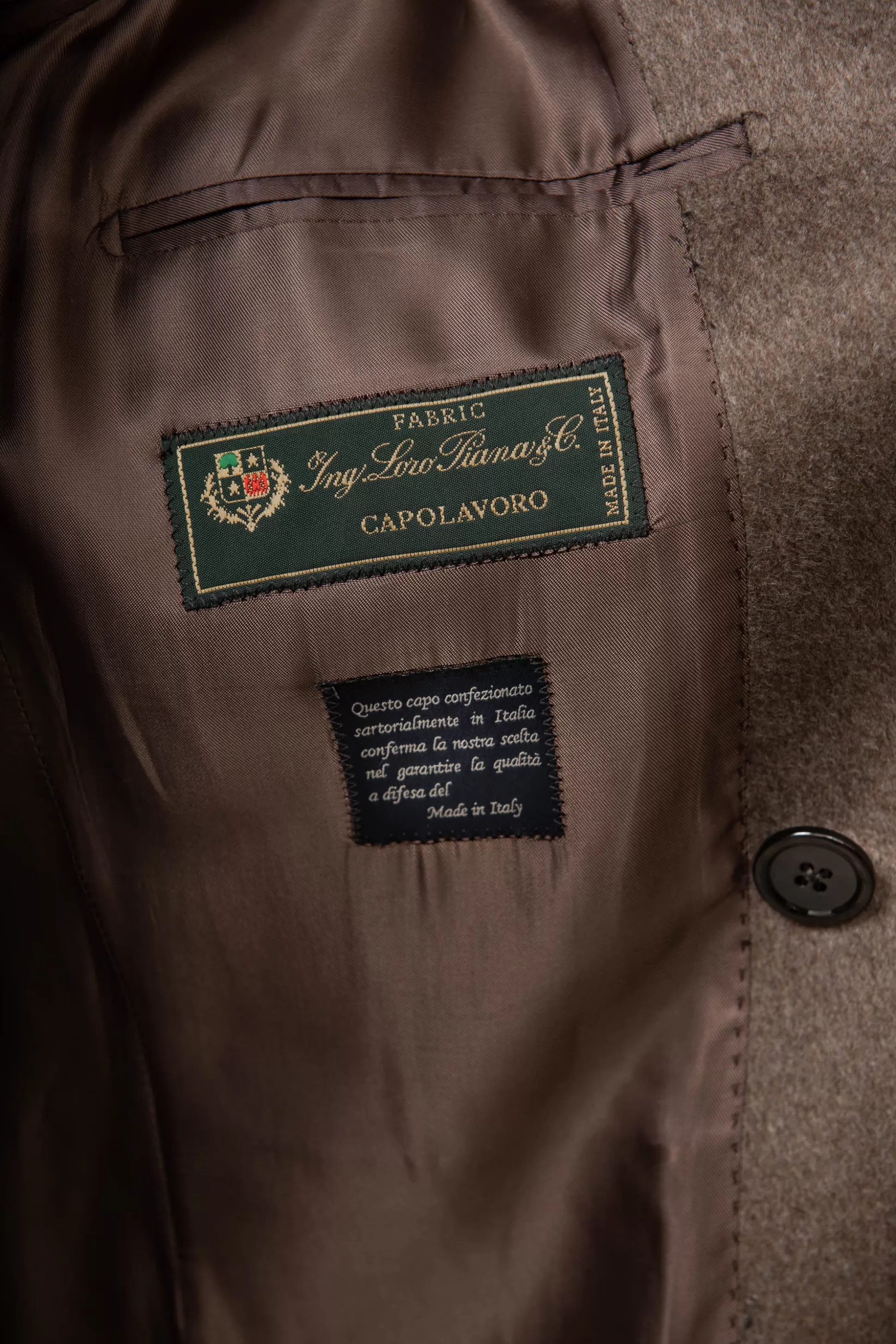 Pini Parma: Cappotto Polo in Lana Loro Piana Taupe - Confezionato a Mano in Italia con Sconto Esclusivo