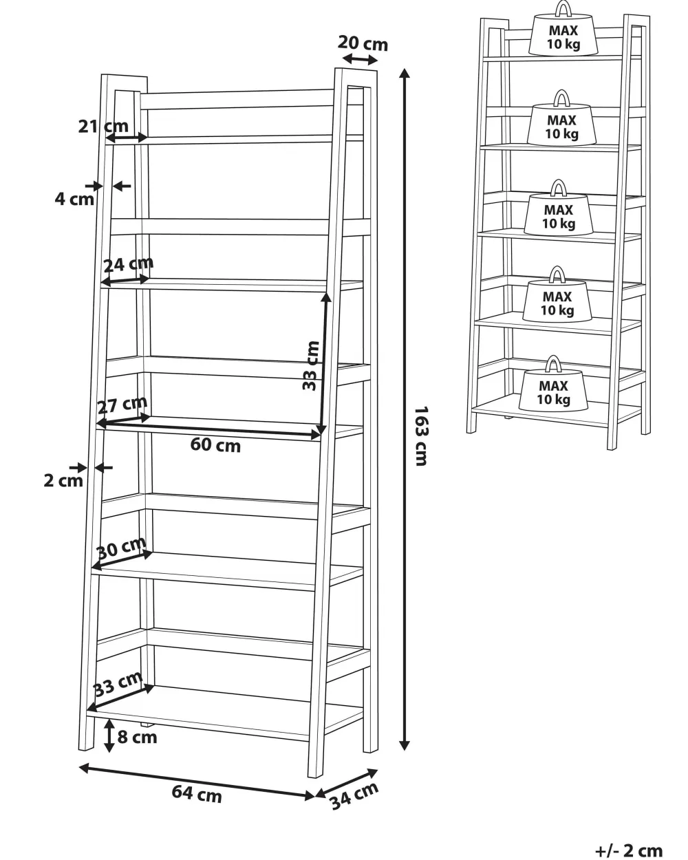 Beliani Scaffalatura Elegante a 5 Ripiani in Legno Chiaro con Design Moderno - Opzione Colori Legno Chiaro/Nero Croydon