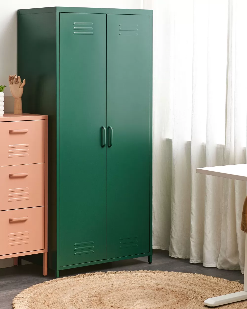 Beliani Armadio Ufficio Moderno in Acciaio con 2 Ante, Colore Verde Smeraldo - Soluzione Varna per Spazi Professionali