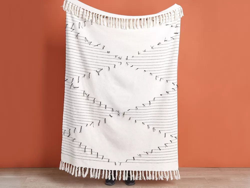 Coperta Beliani in Cotone Elegante, Beige Chiaro e Nero, 130x170 cm - Ideale per il Relax