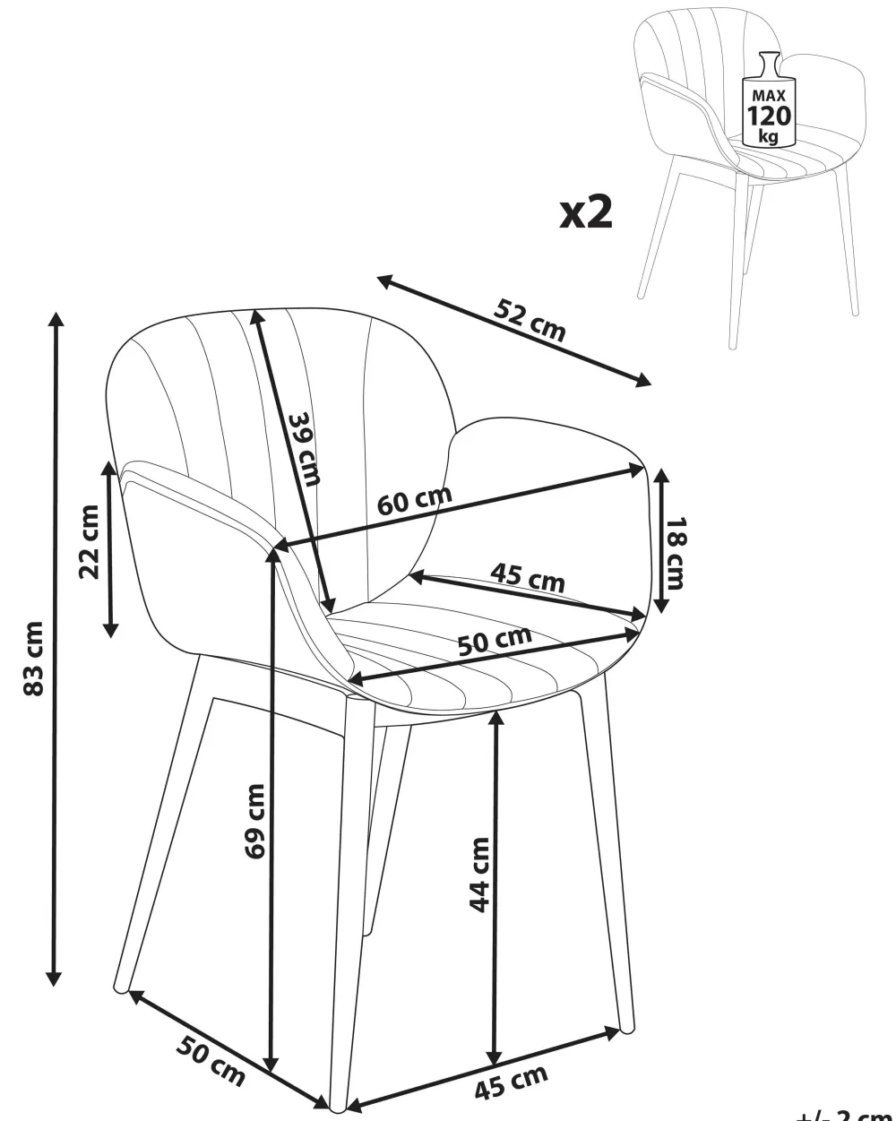 Beliani: Sedia in Tessuto Alice Grigio Chiaro - Coppia di 2 con Design Accogliente