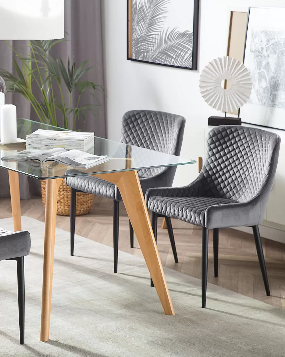 Eleganti Sedie Beliani in Velluto Grigio - Coppia da 2, Modello Solano