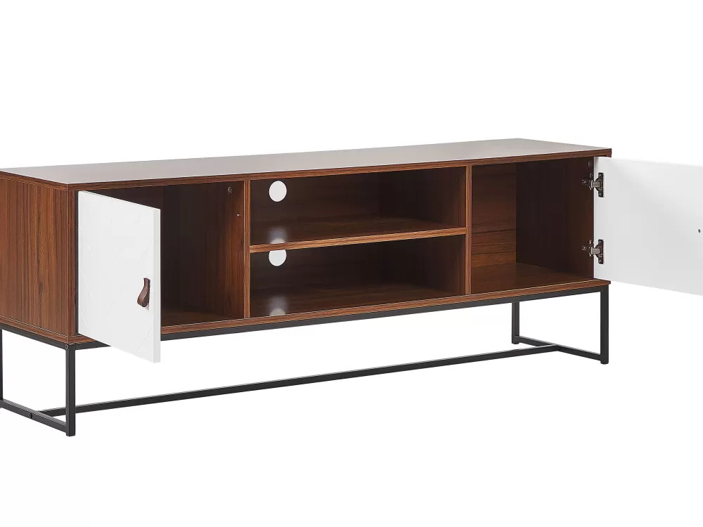 Beliani - Mobile TV Moderno con Ante e Ripiani, Design in Legno Scuro e Bianco Nueva - Soluzione di Stoccaggio Compatta per Soggiorno
