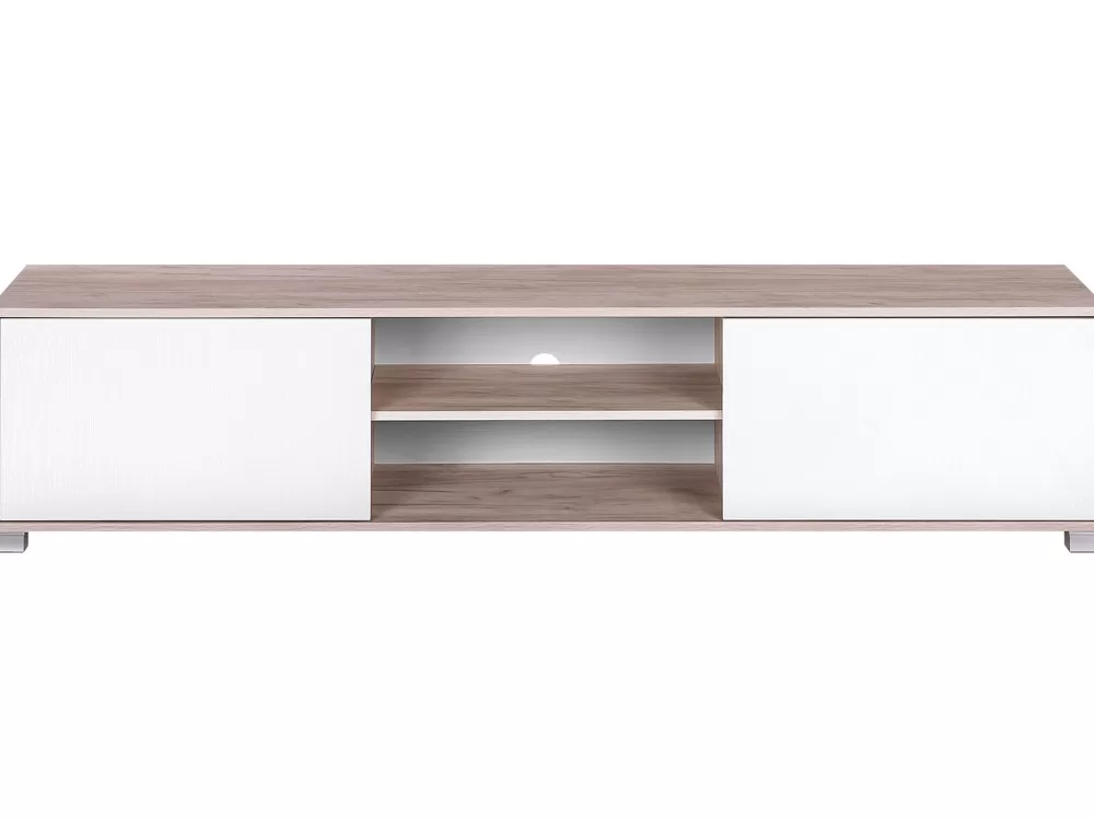Modulo TV Lincoln: Mobile Moderno con 2 Ante e 2 Ripiani in Legno Chiaro e Bianco - Design Funzionale Beliani