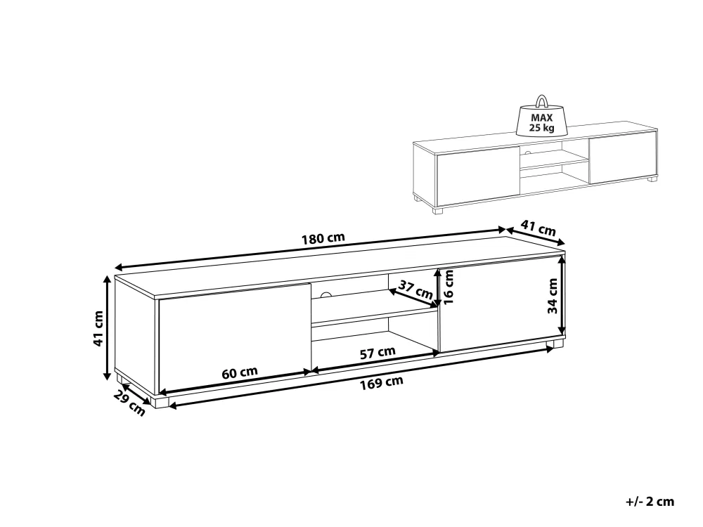 Modulo TV Lincoln: Mobile Moderno con 2 Ante e 2 Ripiani in Legno Chiaro e Bianco - Design Funzionale Beliani
